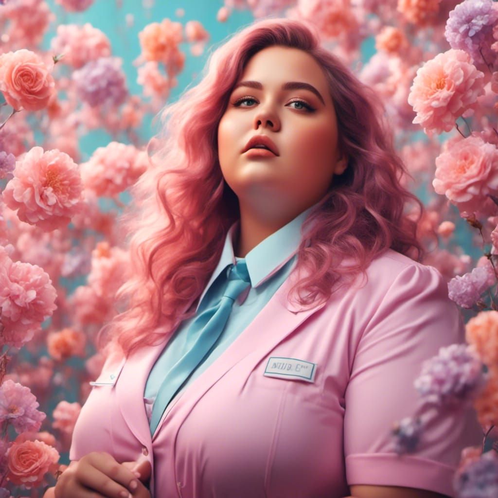 Plus Size Woman in Pastel School Uniform