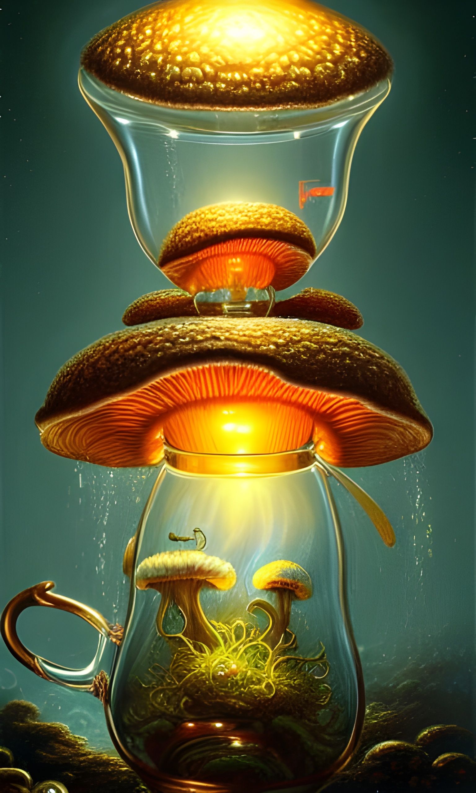Ethereal Mushroom Tea Kettle: A Fantasy Art Illustration