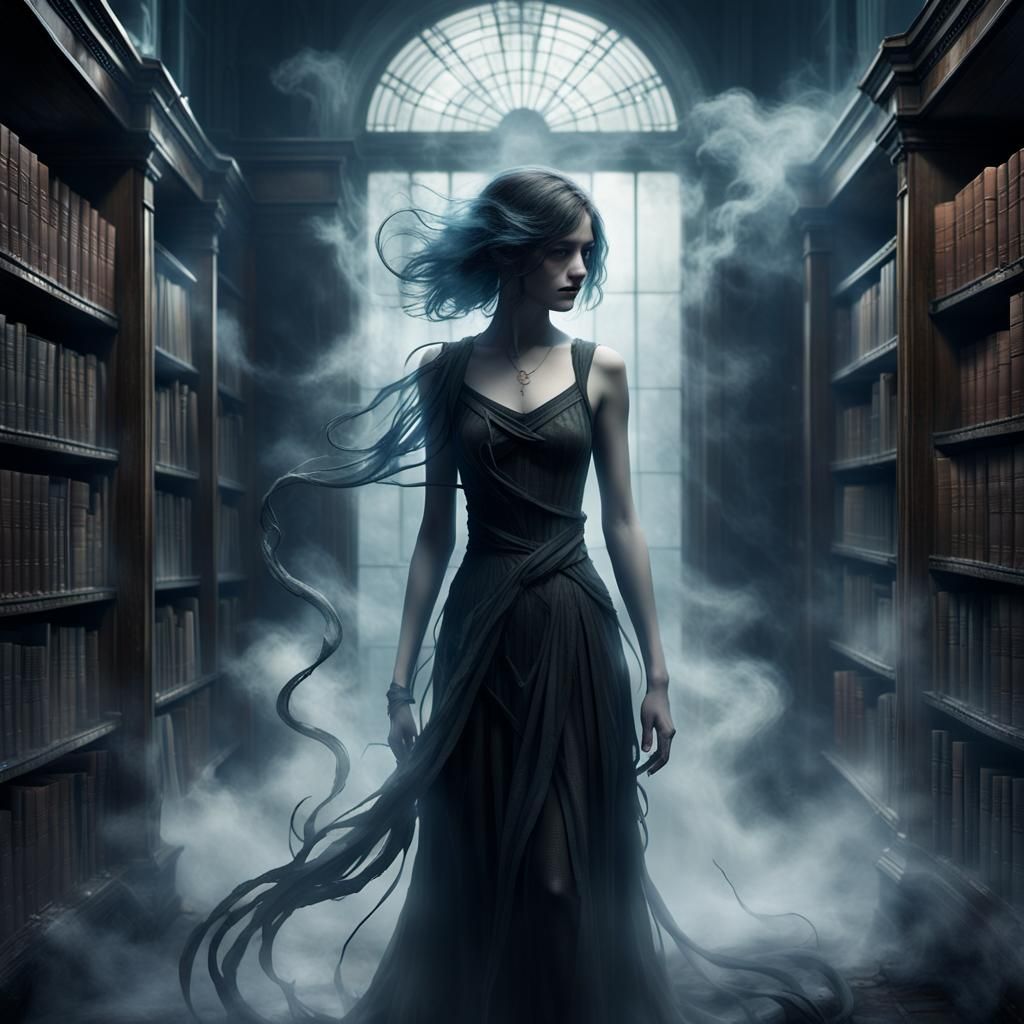 Ethereal Vampire in Abandoned Art Deco Library