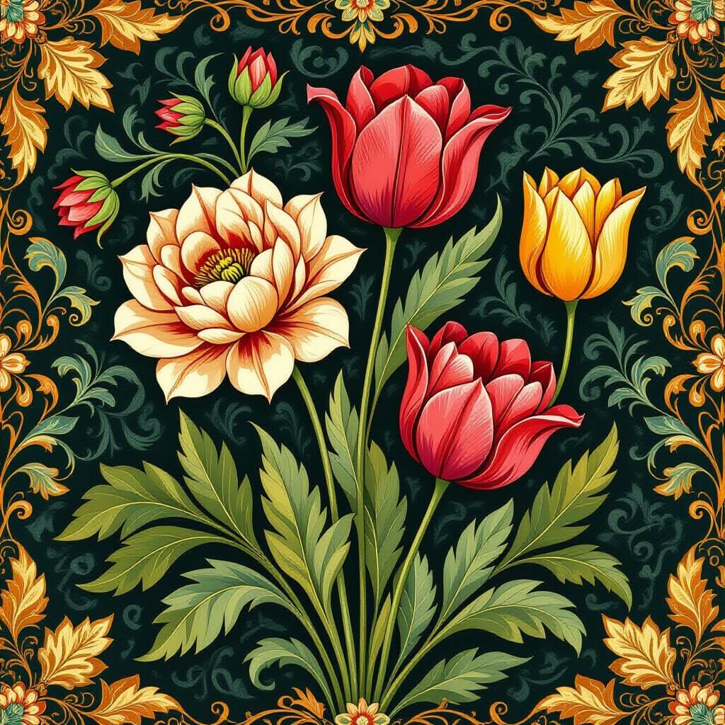 Floral Foliage in William Morris Style