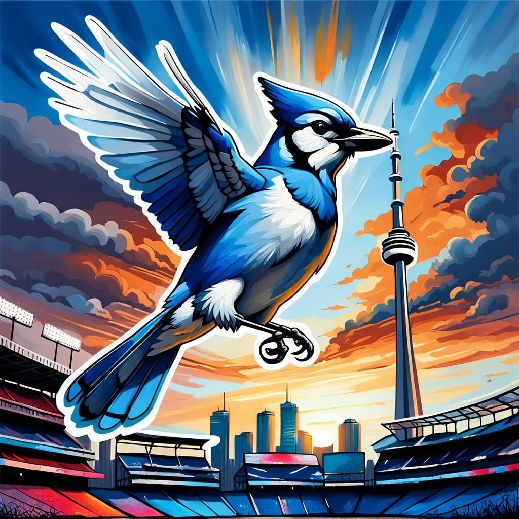 Bluejay Soars Over Toronto: Ethereal Graffiti Art
