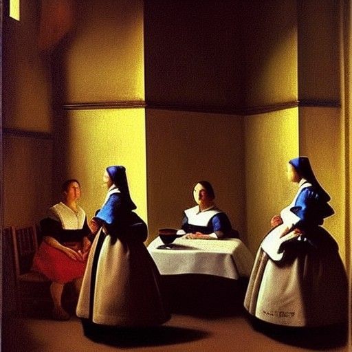 Creepy Las Meninas in Cozy Night Cafe
