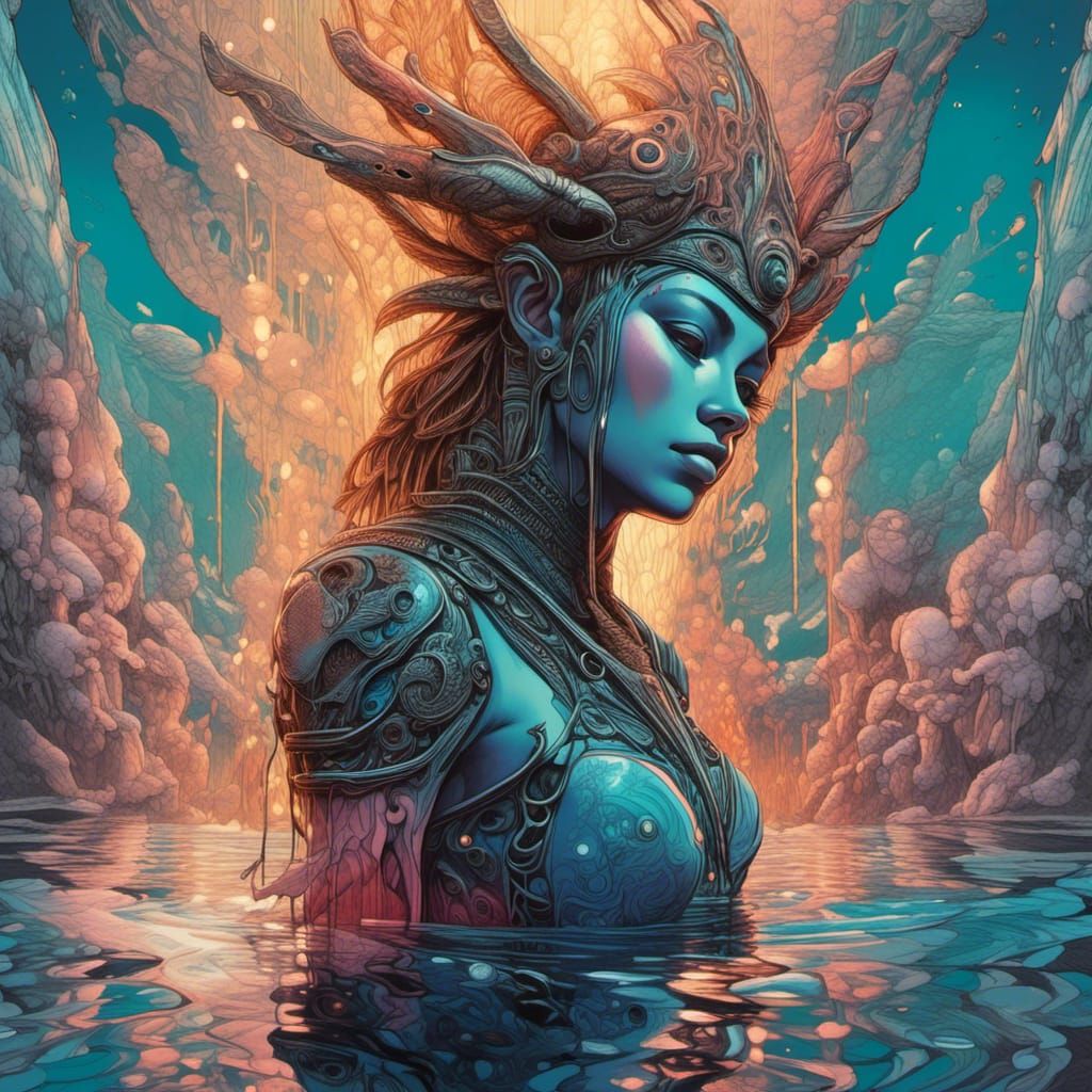 Alien Goddess Meets Elf in Double Exposure Ink Art