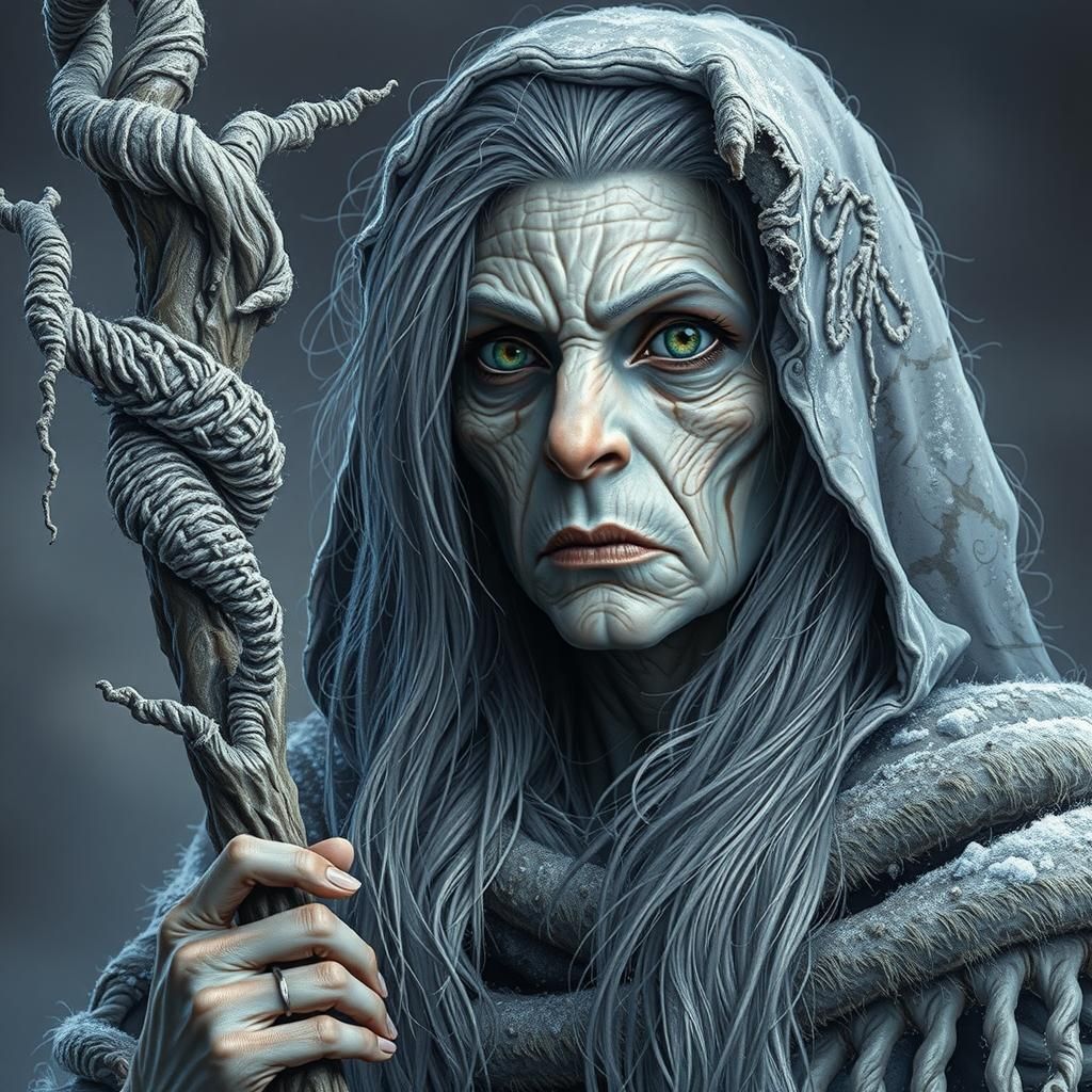 Menacing Winter Hag Portrait in Dark Fantasy Style