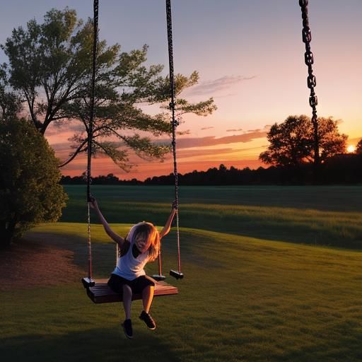 Girl on a Swing at Sunset: Sparkly and Cute