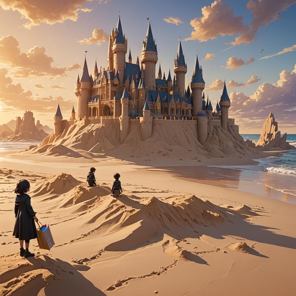 Futuristic Sandcastle: Anime-Inspired Beach Art