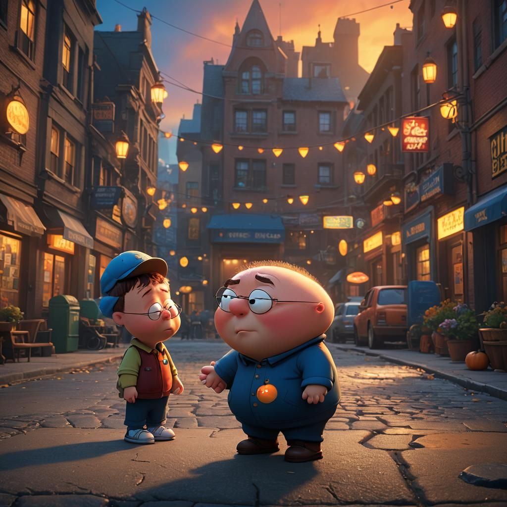 Stewie and Peter Griffin Kiss in Matte Painting