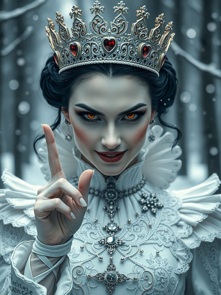 Vampire Queen in Snowy Forest, Evil Smile