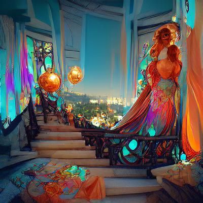 Balcony View of Summer Party, Art Nouveau Style