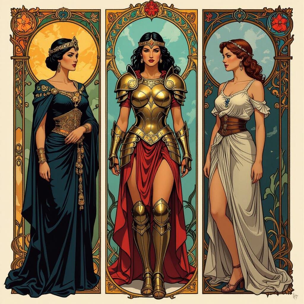 Three Archetypal Women in Fantasy Art Style