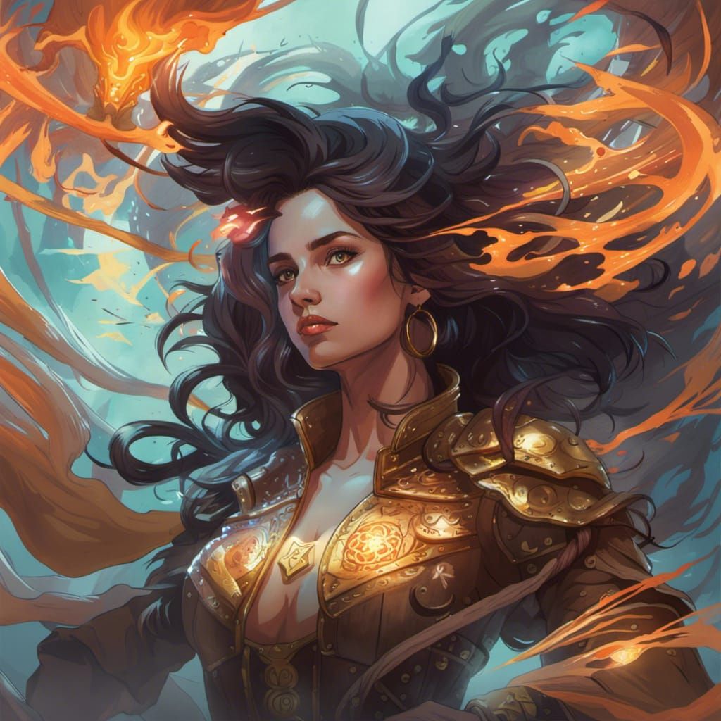 Woman with Glowing Aura in Circular Vector Art