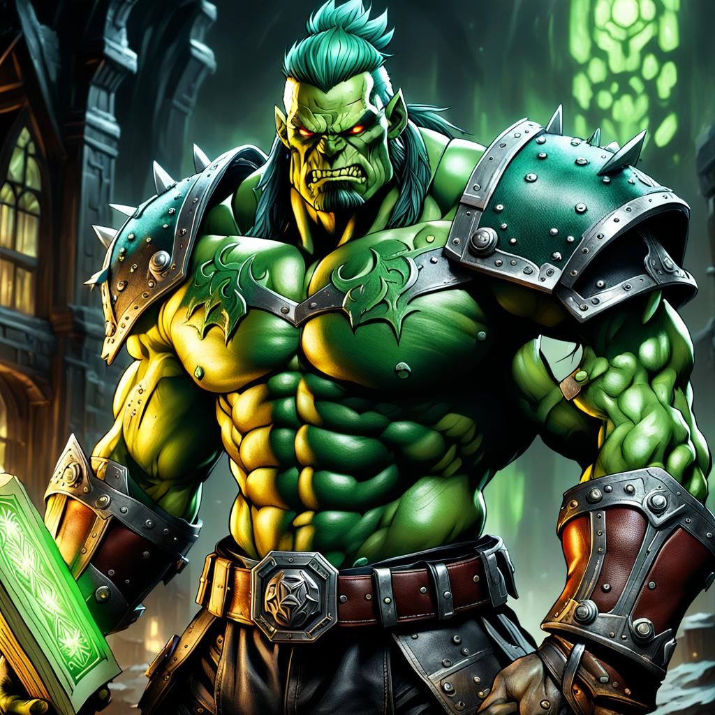 Heroic Ork Warrior Reading Runes, Anime Art