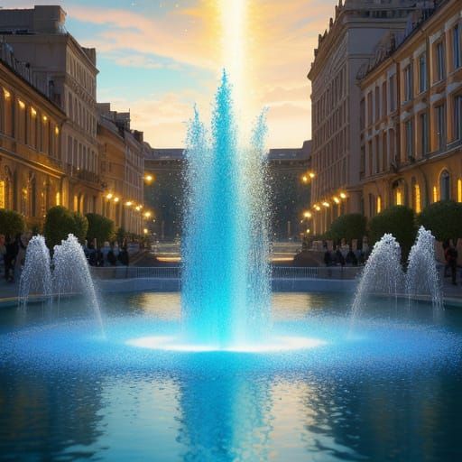 Hyperrealistic Fountain Splash Art in Vibrant Colors