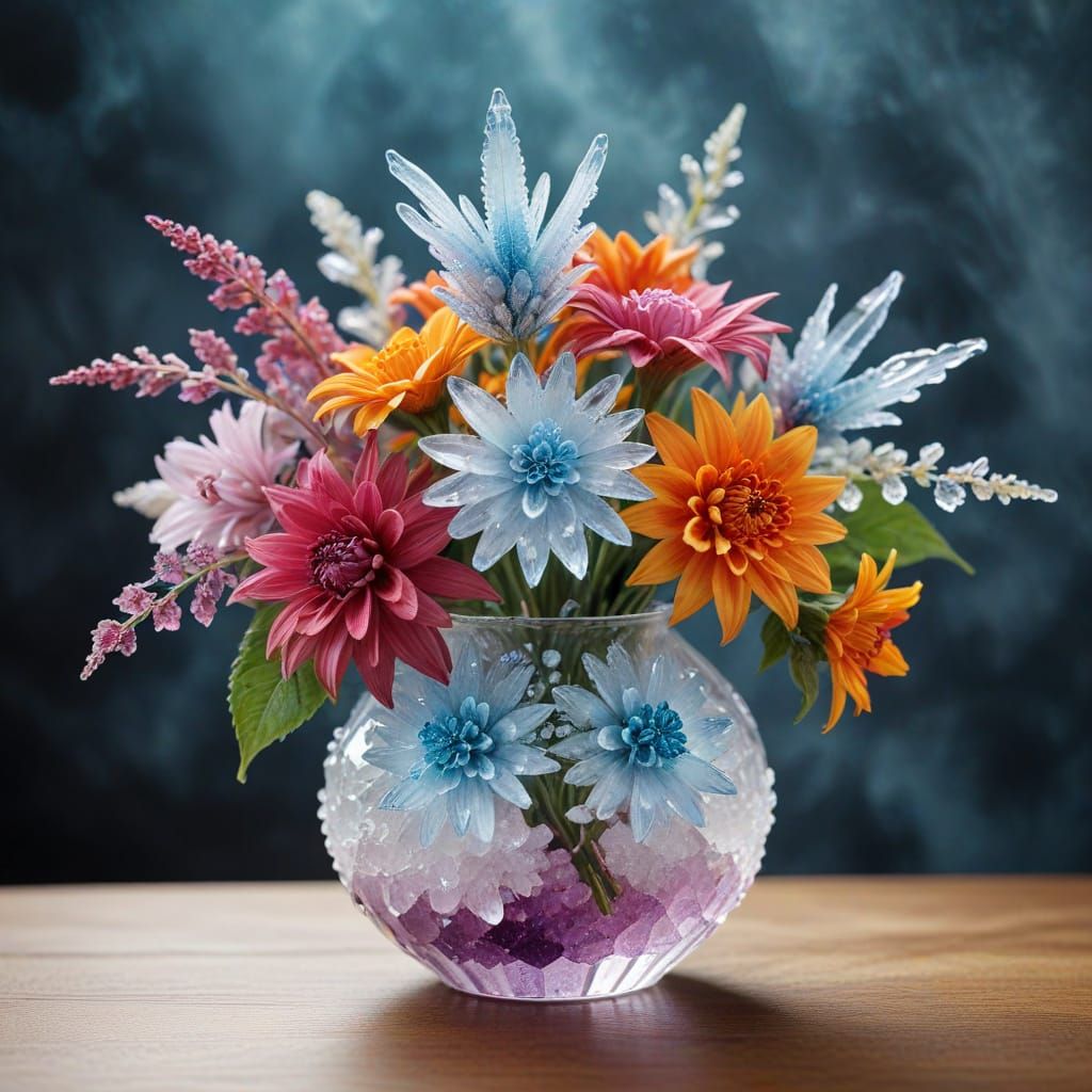 Crystal Flowers in Vase Still Life