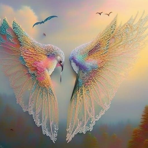 Ethereal Lace Wing Birds in a Dreamscape