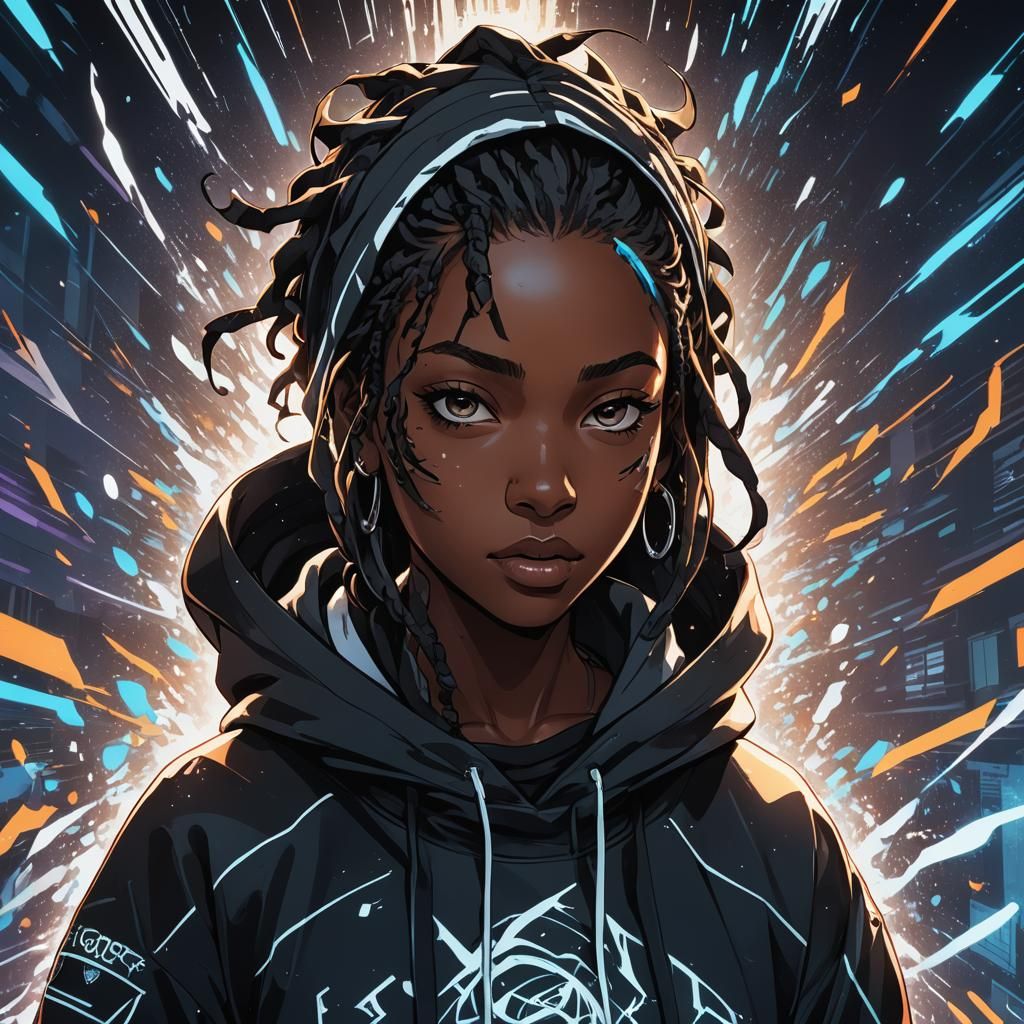 Anime Illustration of Girl in Divine Chaos Hoodie