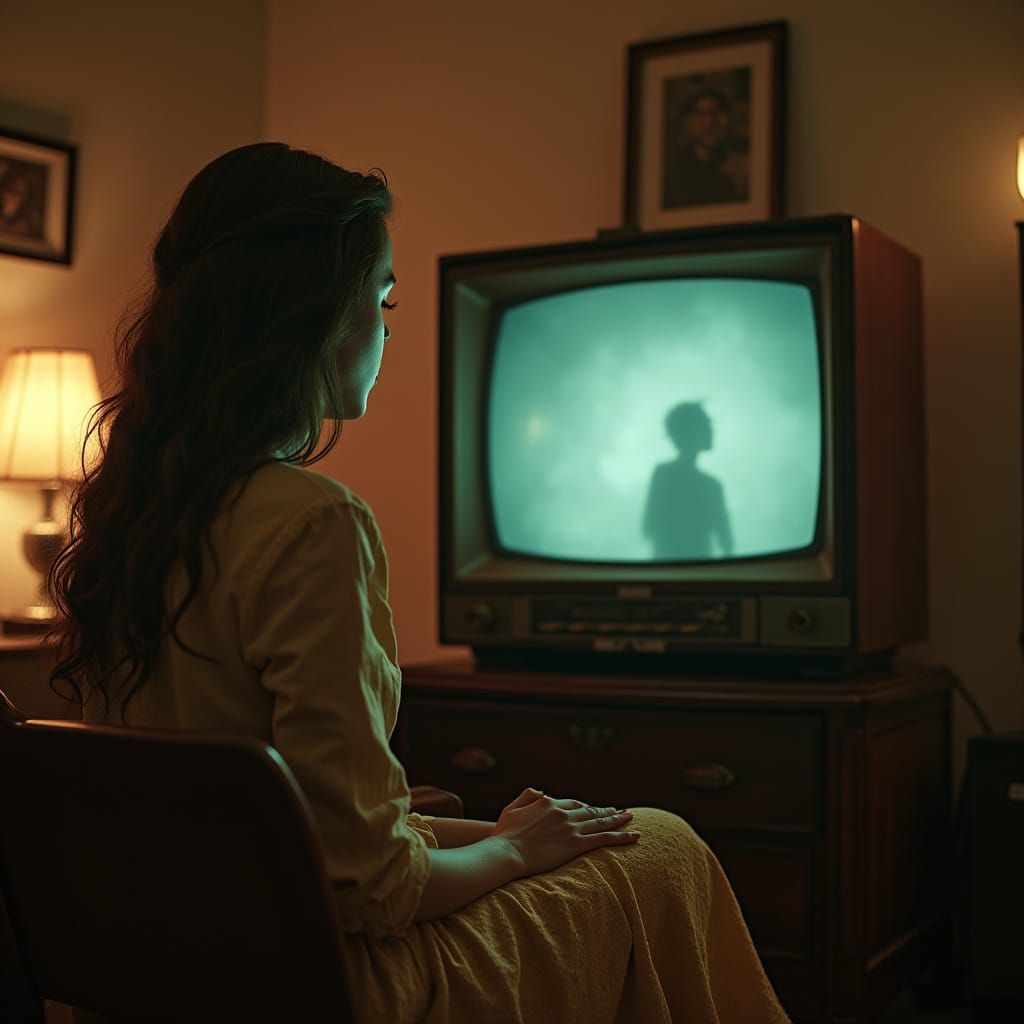 Haunting VHS Nostalgia: Distorted TV Broadcast from Beyond