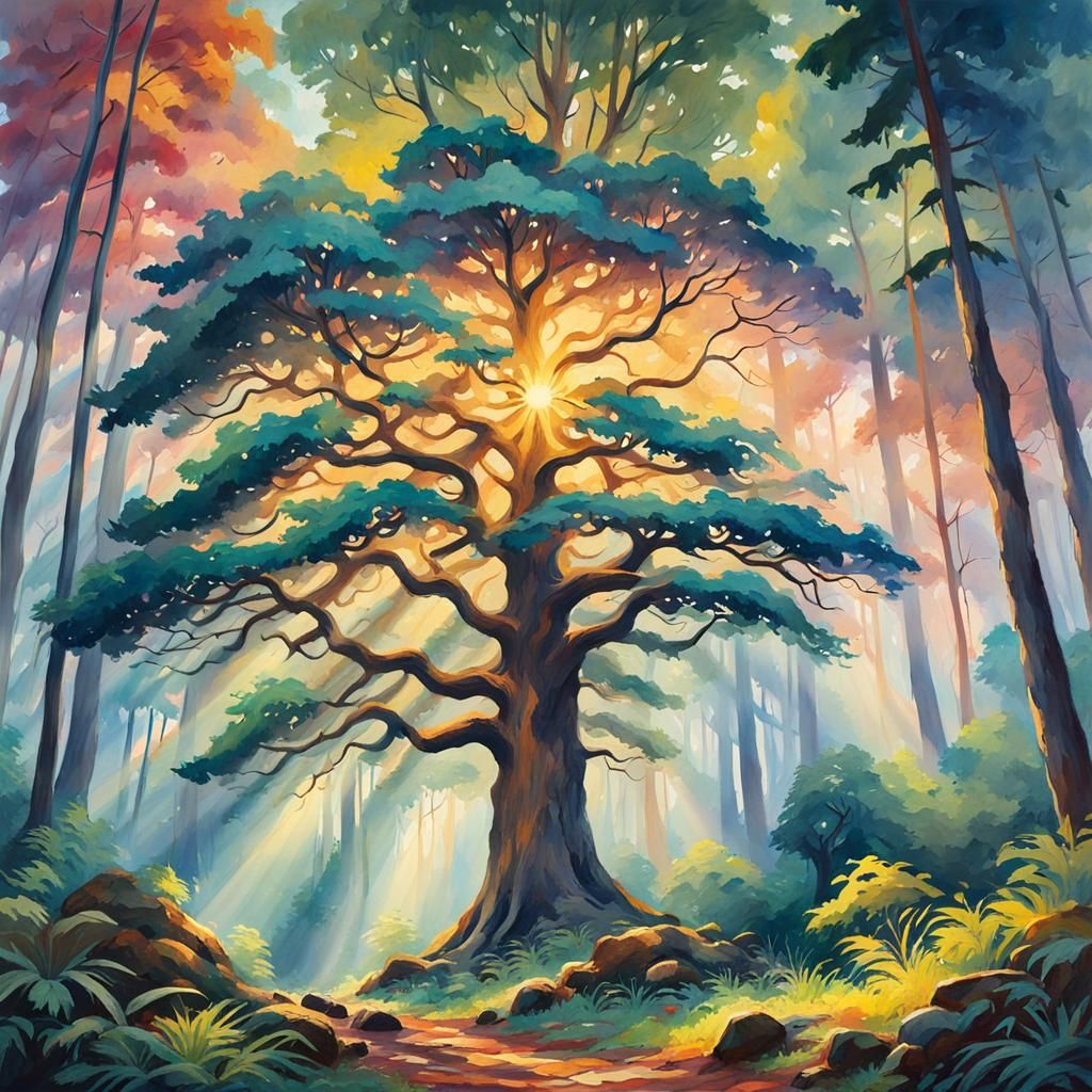 Impressionist Forest Scene in Gouache and Watercolor