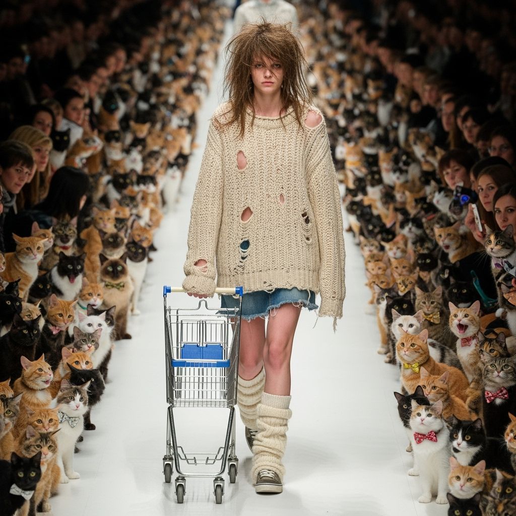 Disheveled Woman on Catwalk, Cat Audience