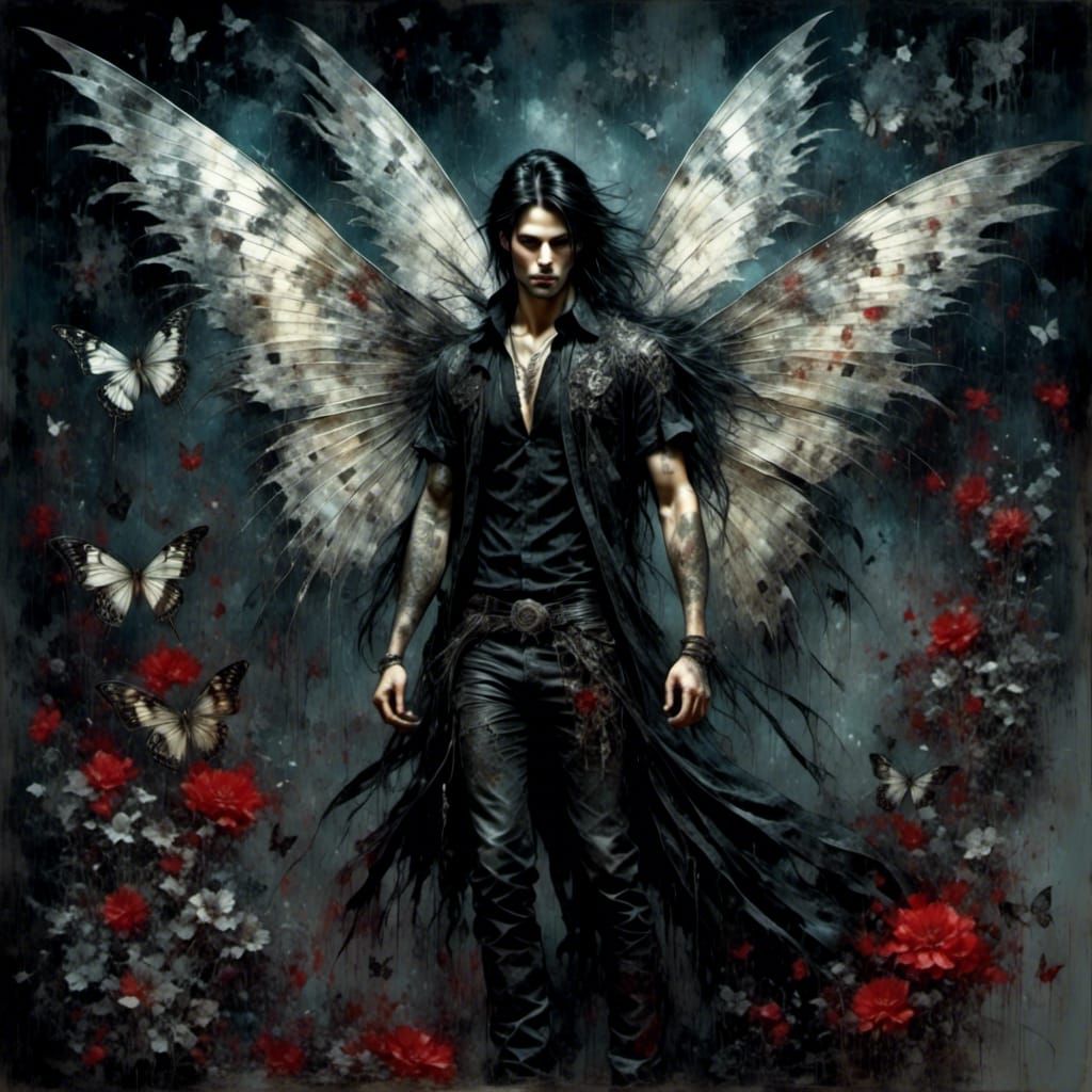 Dark Macabre Man Fairy with Moth Wings