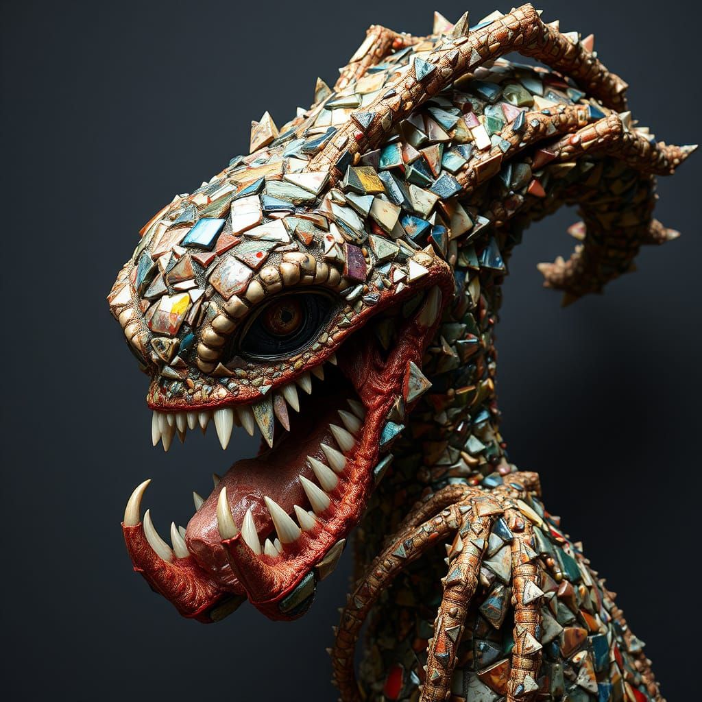 Grotesque Glass and Stone Ghoul Mosaic