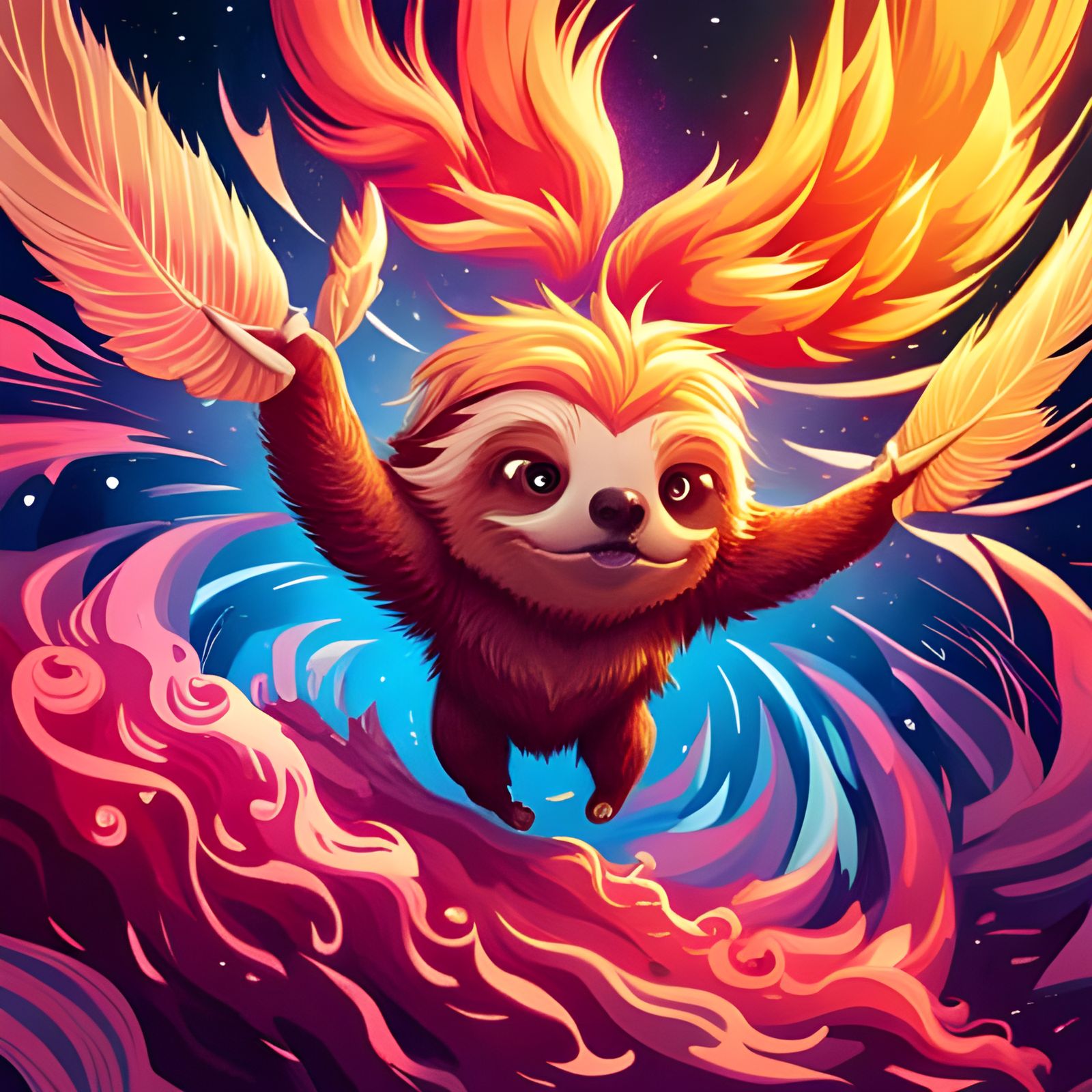Detailed Furry Chibi Sloth in Polychromatic Explosion