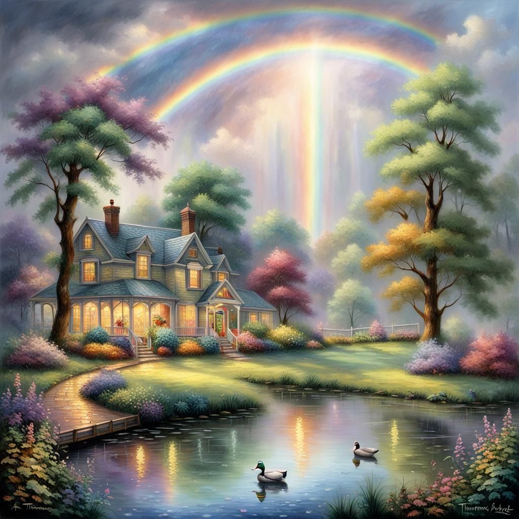 Rainbow over Duck Pond in Ethereal Style