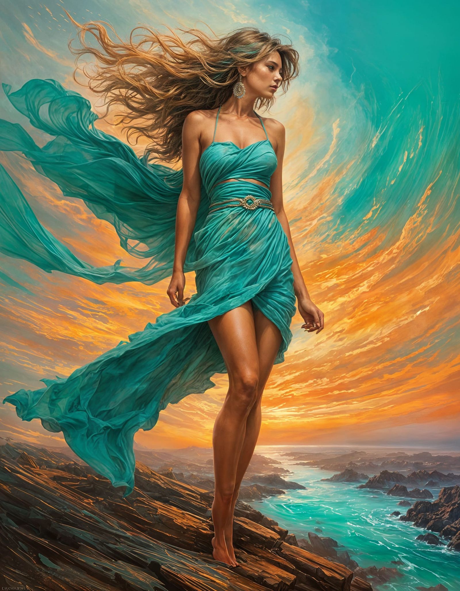 Turquoise Haired Woman in Sunset Portrait