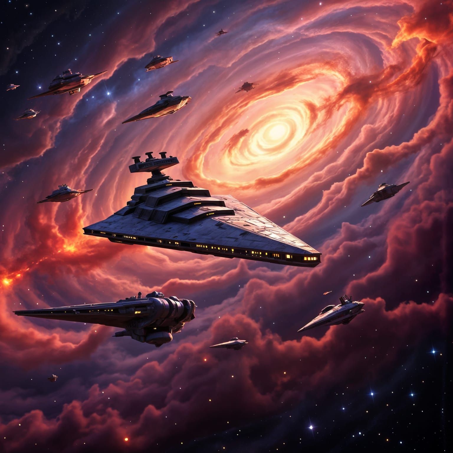 Epic Star Destroyer Leads Armada Through Cosmic Nebula