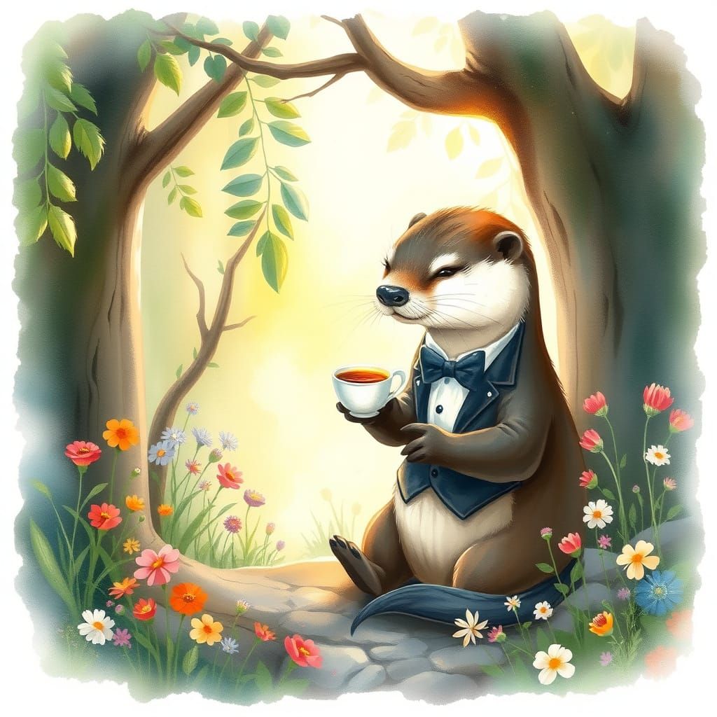 Otter's Tea Party: A Watercolor Illustration