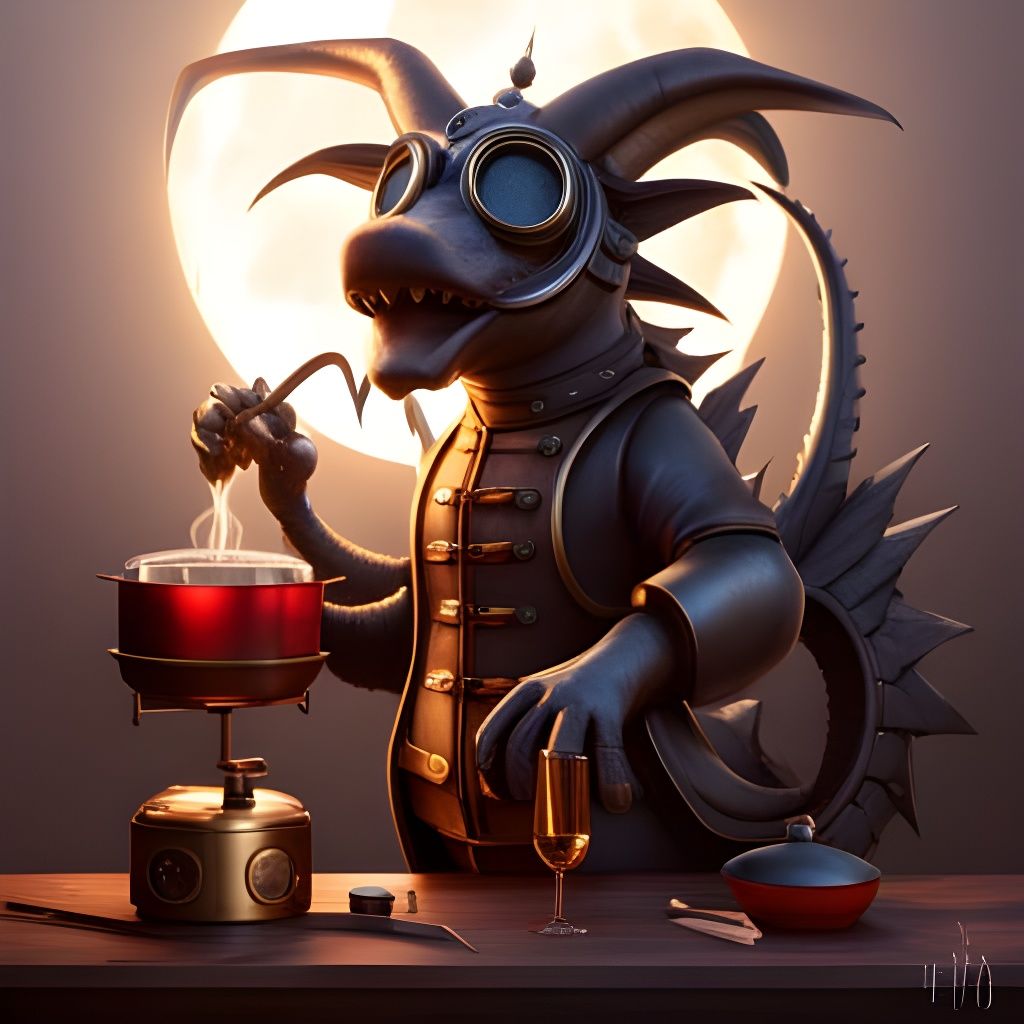 Steampunk Dragon Chef in Brass and Steel