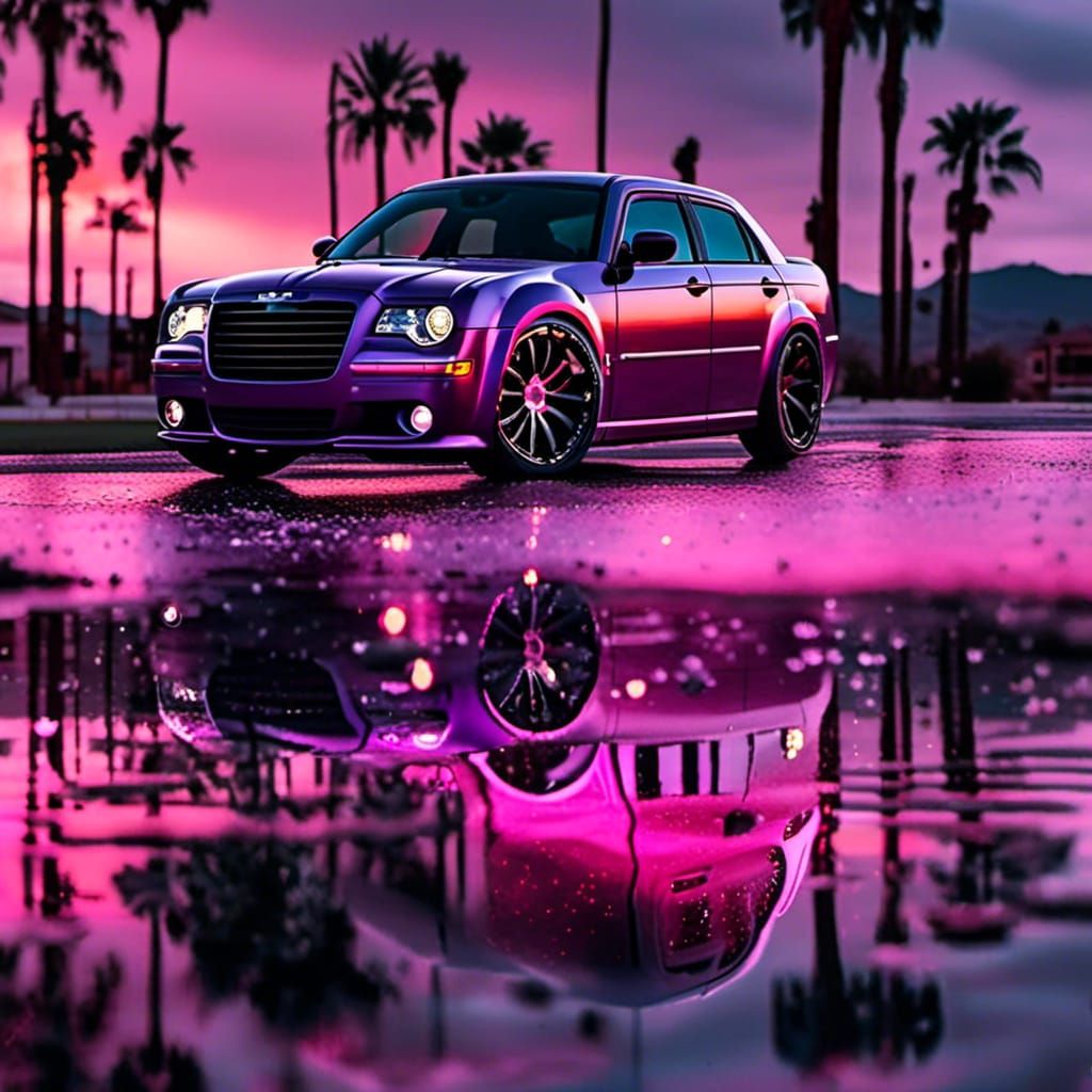 Slammed Chrysler 300c SRT at Sunset, Photorealistic