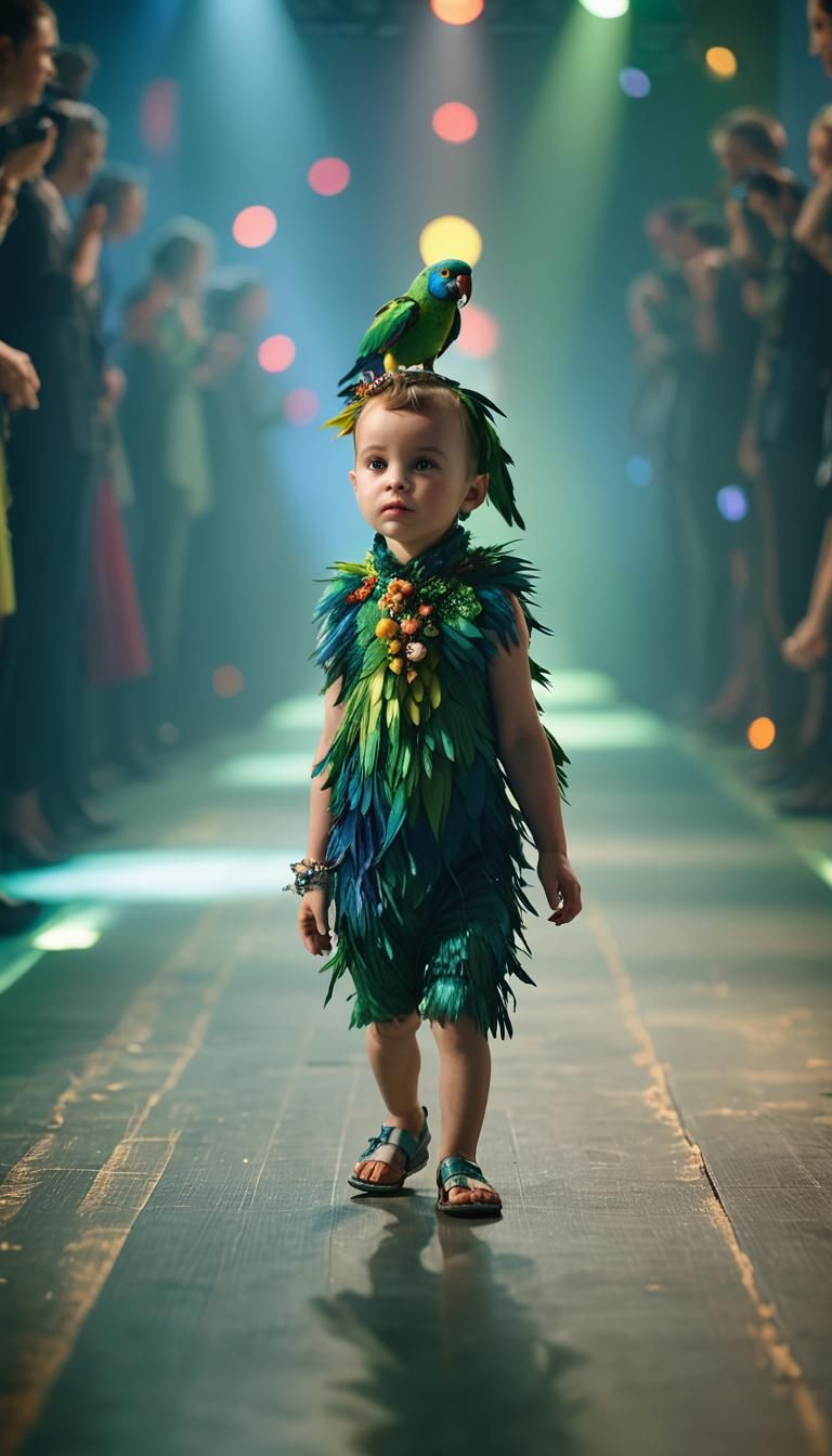 Baby and Parrot on Catwalk in Burtonesque Style