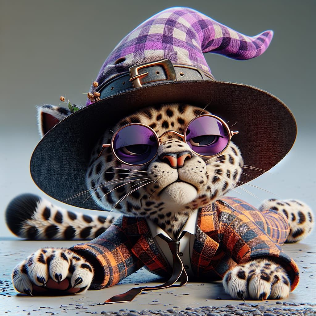 Cartoon Leopard in Witch Hat, 3D Digital Art