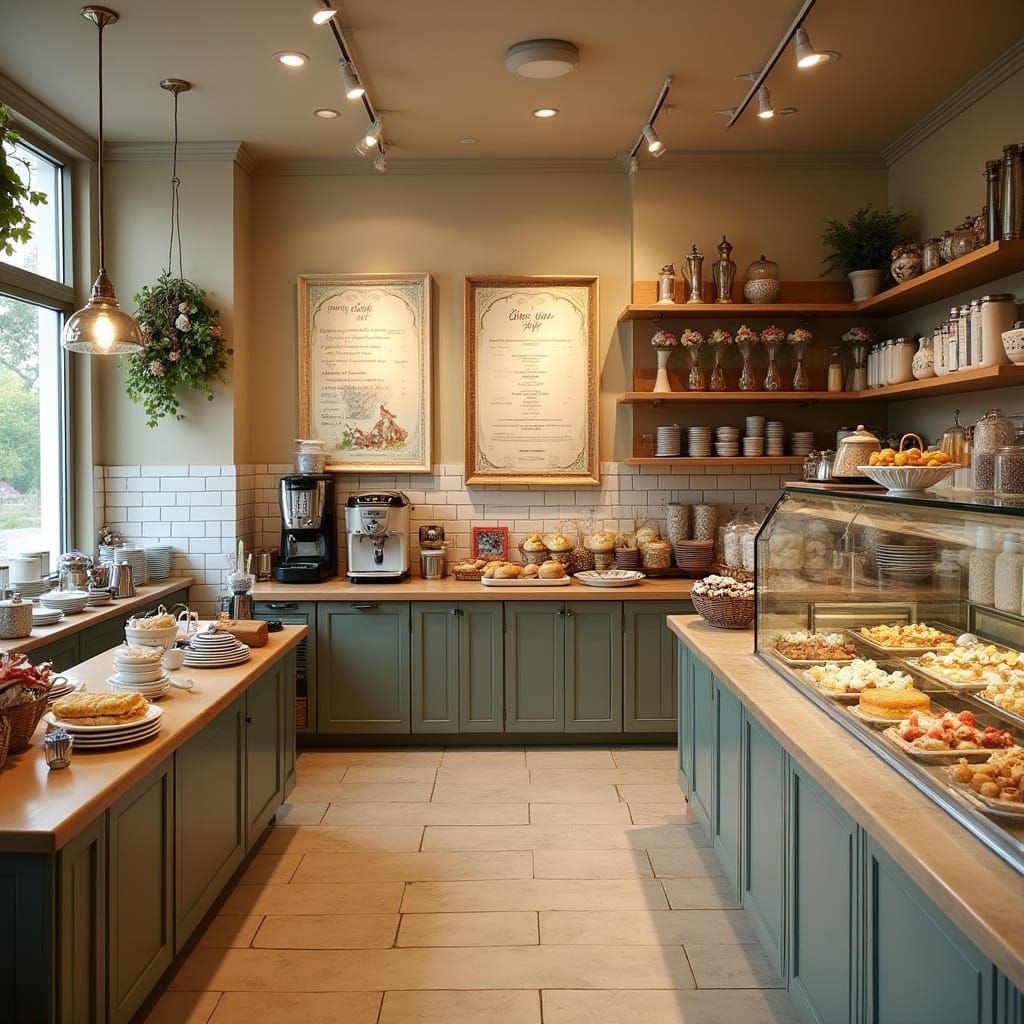 Cozy Cafe with Breakfast Buffet in Storybook Style