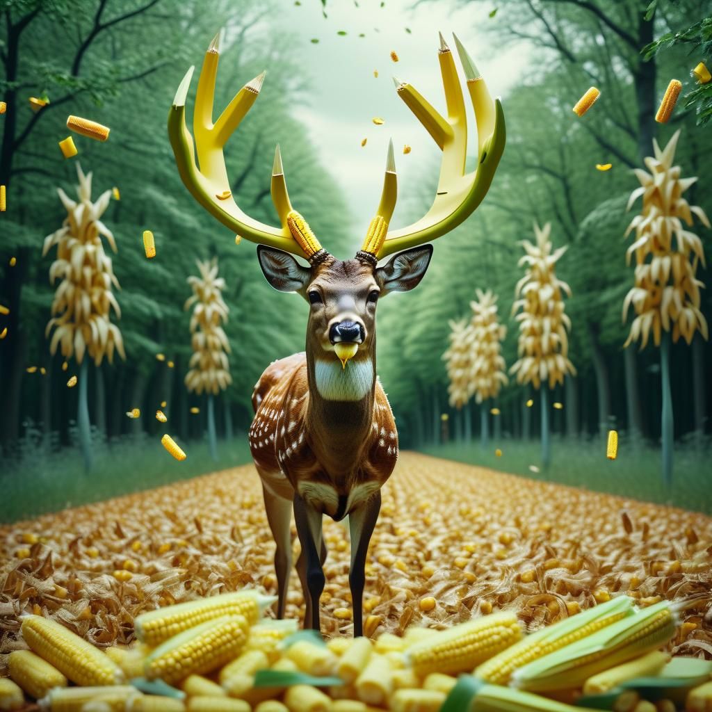 Deer with Corn Antlers in a McDonald's Forest