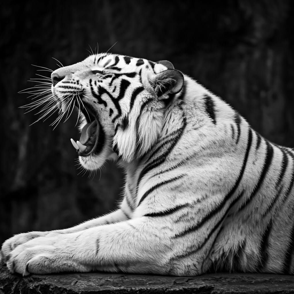 White Tiger Stretching: A Dramatic Wildlife Portrait