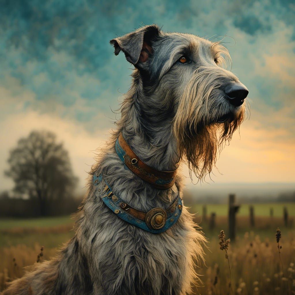 Irish Wolfhound Farmer in Abstract Watercolor Style