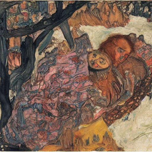 Surrealist Winter Landscape in Impressionist Style