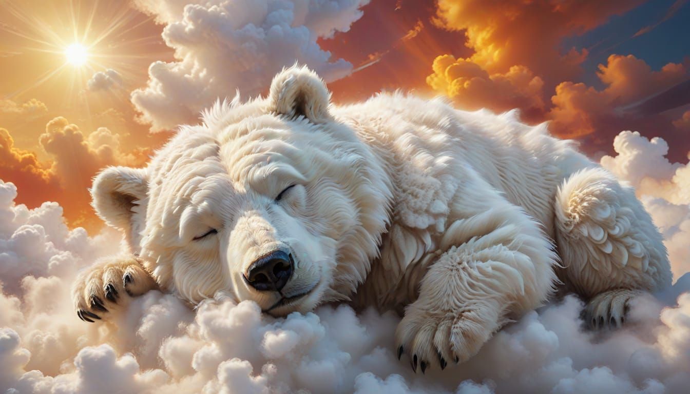 Cloud Bear Sleeping on a Cloud, Hyperrealistic Art