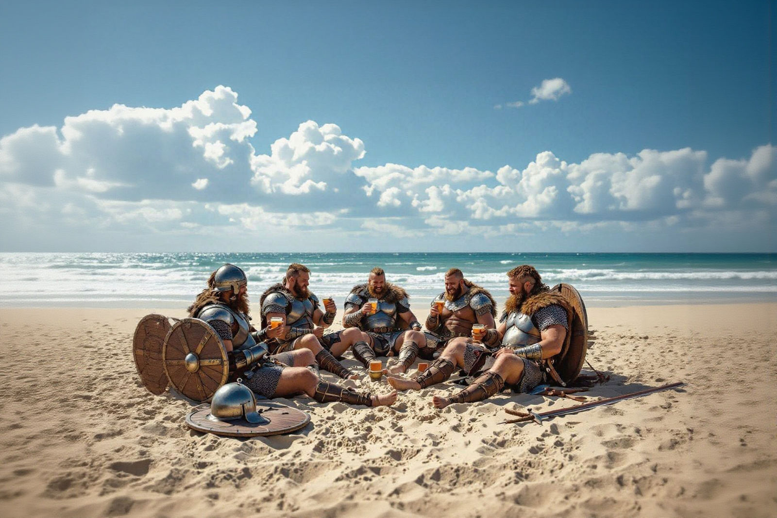 Saxon Warriors Relaxing on a Sunny Beach