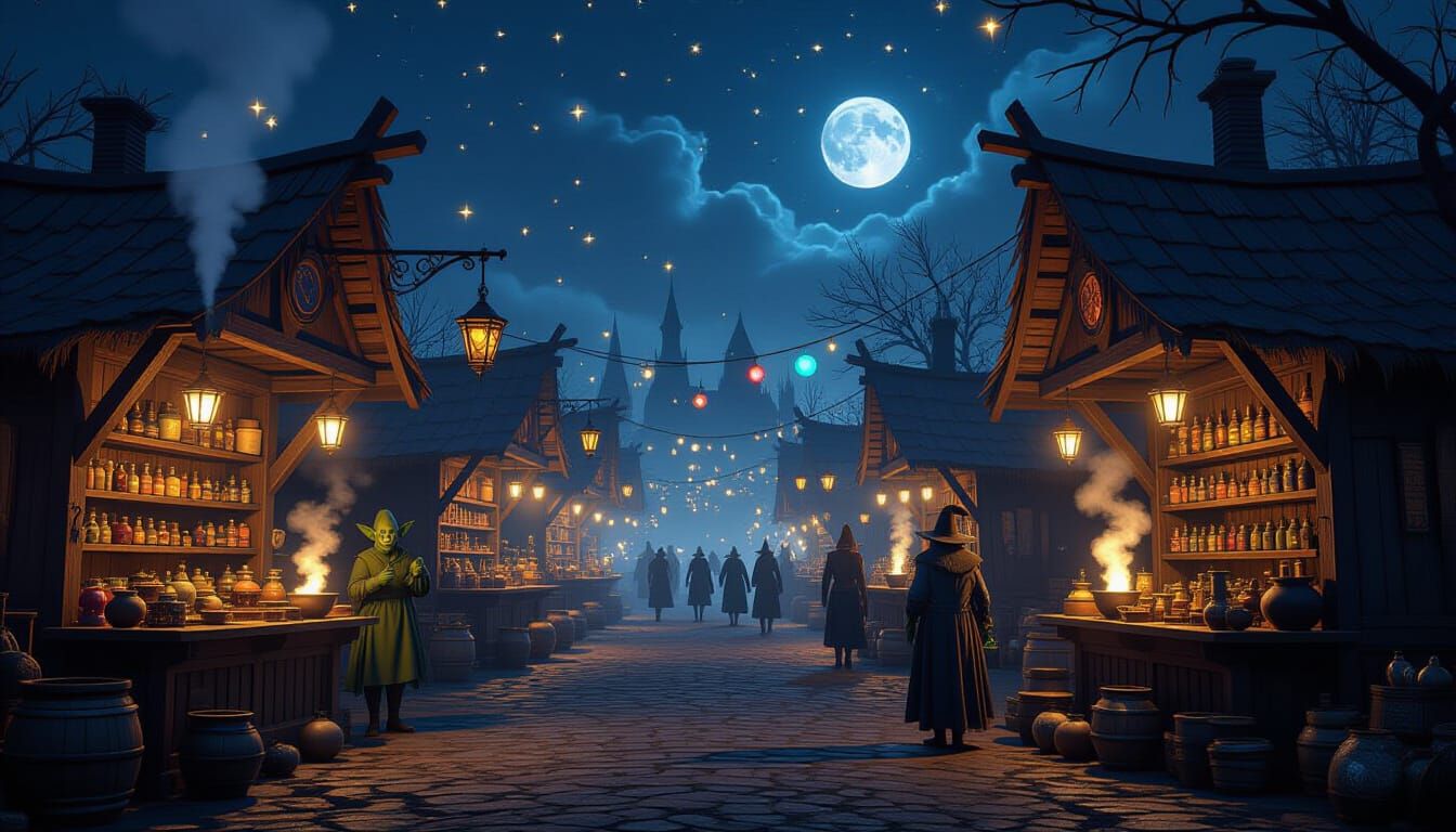 Magical Night Market with Creatures and Curiosities