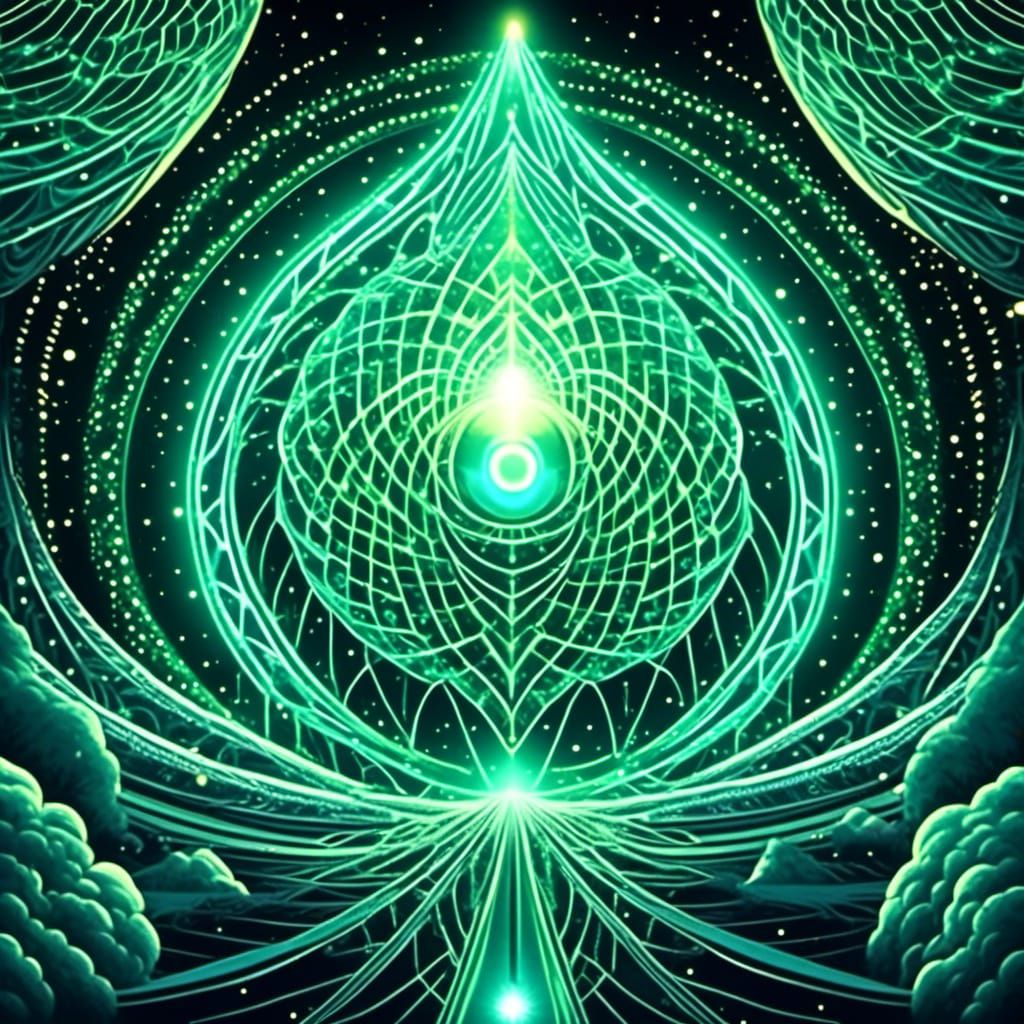 Surreal Optical Illusion with Spiraling Fabric and Starry Ey...