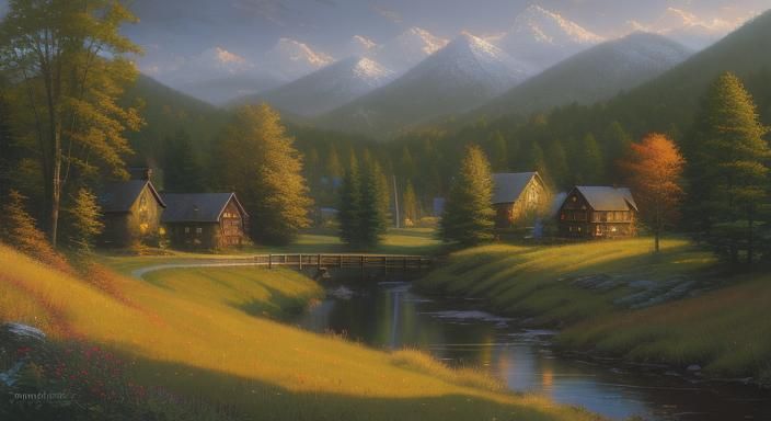 Fox and Raccoon Archers in Golden Meadow, Oil on Canvas