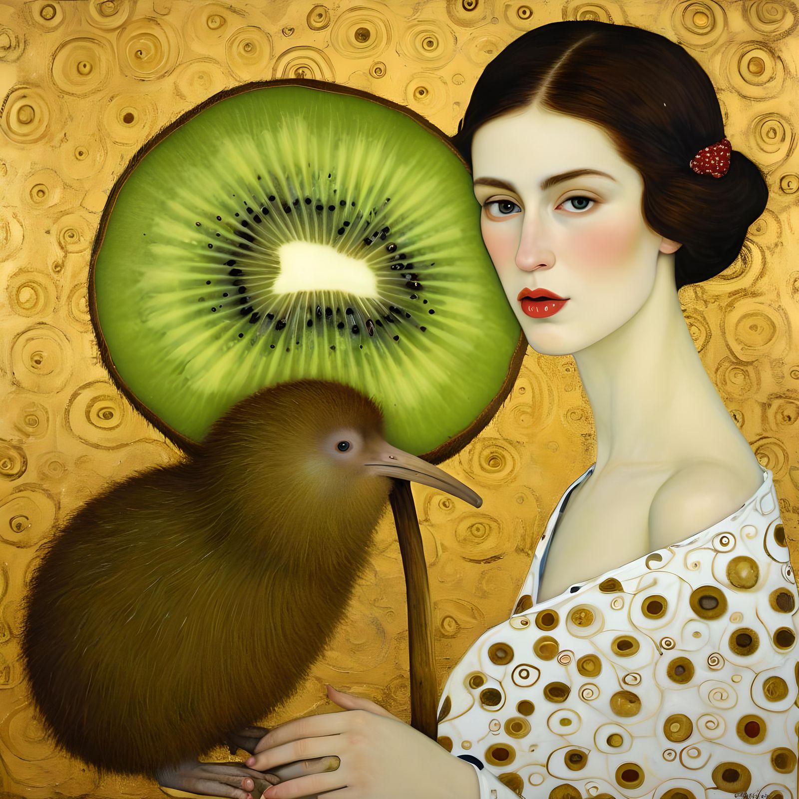 Klimt-Inspired Love and Kiwi Abstract