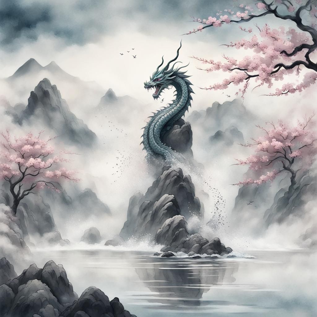 Majestic Dragon Rising: Chinese Ink Painting