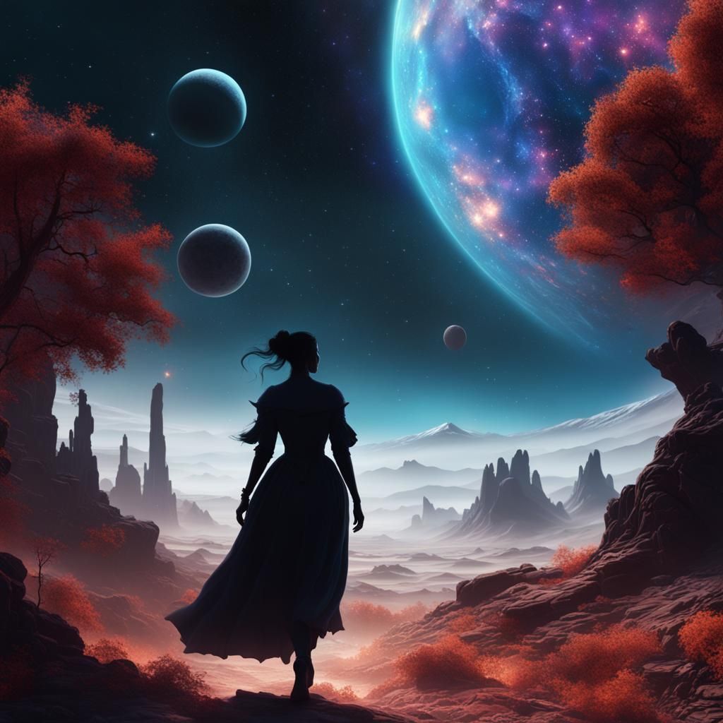 Woman Silhouette Cameo in a Fantastical Universe
