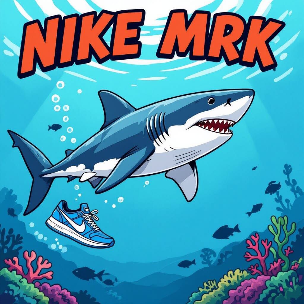 Shark Wearing Blue Nike Shoes in Cartoon Style