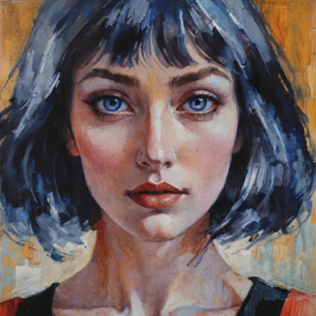 Captivating Woman in Degas Style with Expressive Blue Eyes