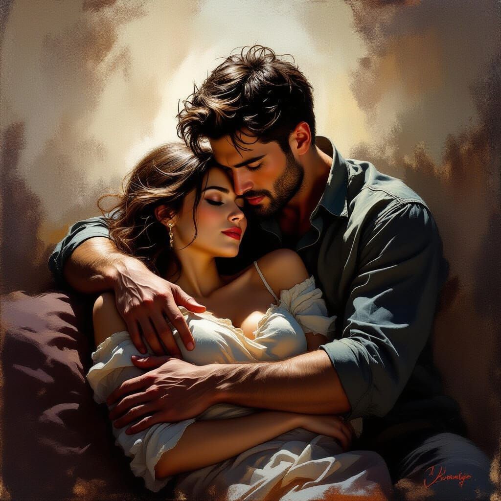 Emotional Matte Painting of Lovers in Dramatic Backlight